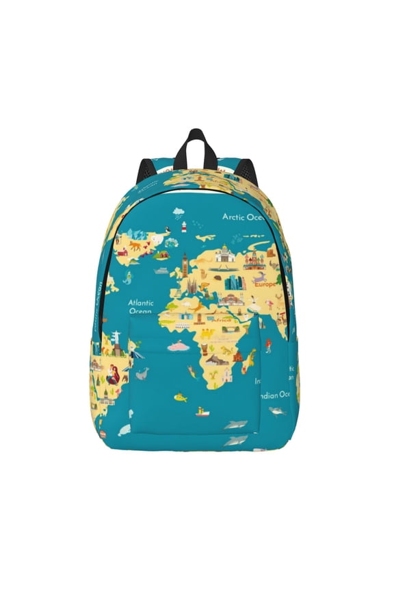 World Map With Landmarks for Canvas Backpack,Travel Rucksack Unisex Knapsack Laptop Backpack for Work & College -Medium