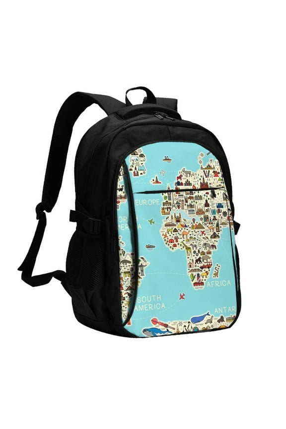 World Travel Line Icons Map for Travel Backpack for Women,15.6 inch Laptop Backpack Carry On Backpack Personal Item Travel Bag Daypack for School Weekender Business Trip