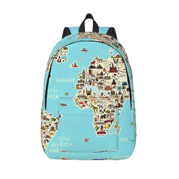 Defioc World Travel Line Icons Map for Canvas Backpack,Travel Rucksack Unisex Knapsack Laptop Backpack for Work & College -Medium