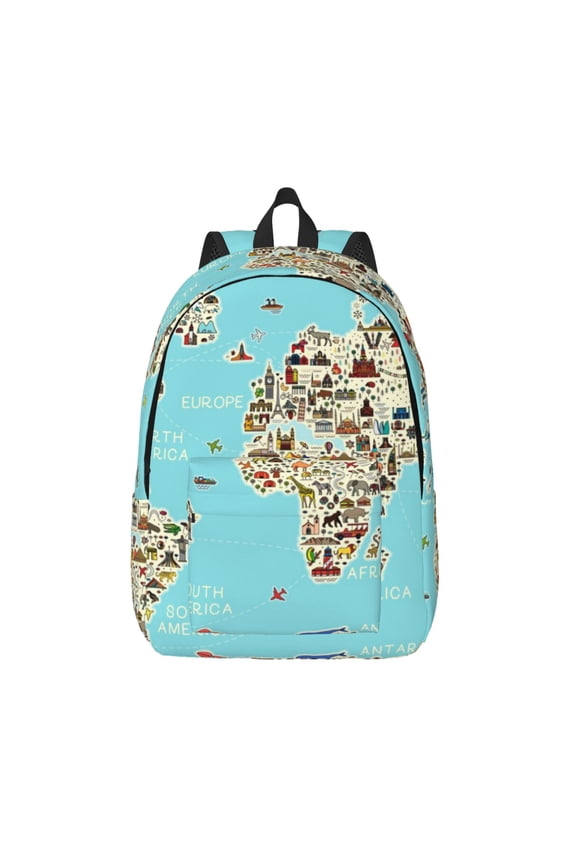 World Travel Line Icons Map for Canvas Backpack,Travel Rucksack Unisex Knapsack Laptop Backpack for Work & College -Medium