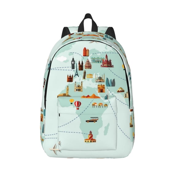 Defioc World Travel Map for Canvas Backpack,Travel Rucksack Unisex Knapsack Laptop Backpack for Work & College -Medium