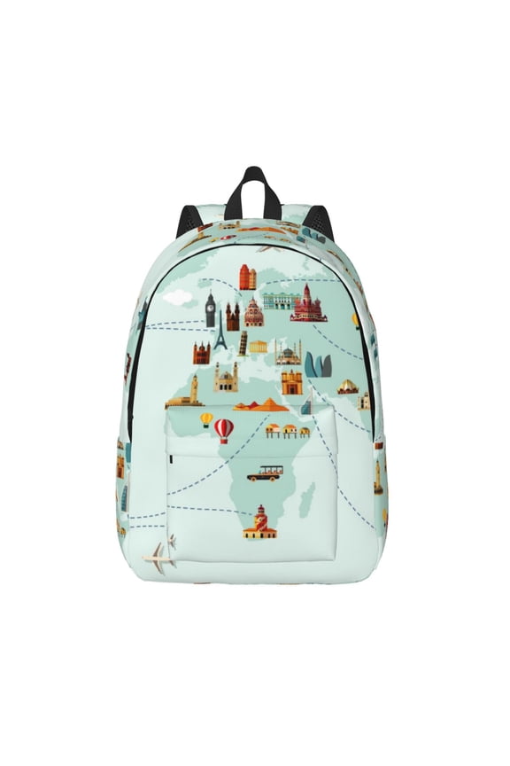 World Travel Map for Canvas Backpack,Travel Rucksack Unisex Knapsack Laptop Backpack for Work & College -Medium