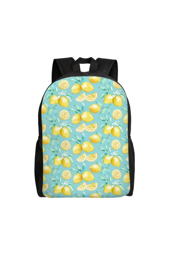 Yellow Lemon Print Backpack -Travel,or Work Bookbag Daypacks with 15-Inch Laptop Sleeve and Dual Water Bottle Pockets