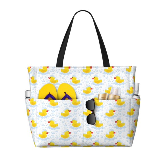 Defioc Yellow Rubber Duck Pattern Beach Bag for Women - Large Beach Tote Bag Waterproof Sandproof Swim Pool Bag Everyday Bag Handbags with Zipper