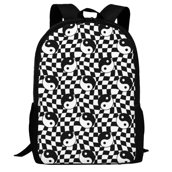 Defioc Ying Yang Checkered Pattern Carry on Backpack,16.5x12.5x5.5 Personal Item Bag Carry On Backpack Water Resistant Lightweight Daypack