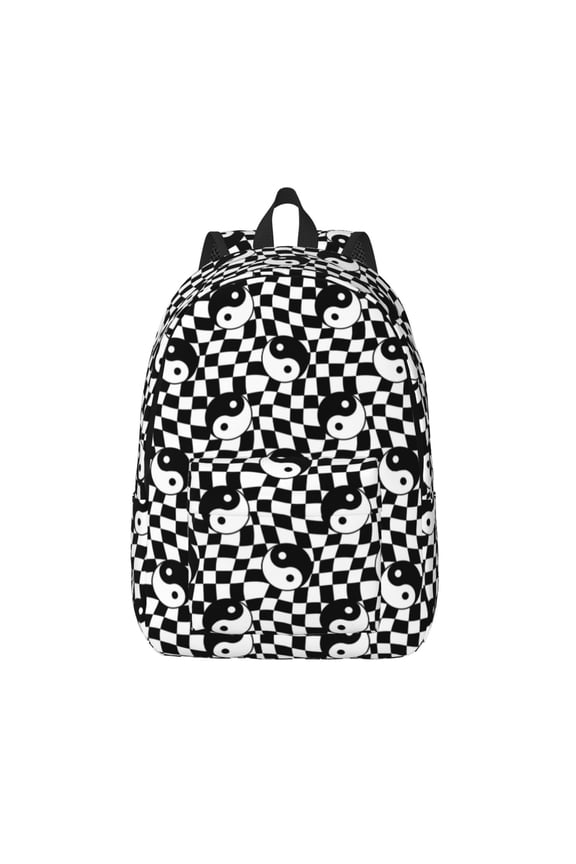 Ying Yang Checkered for Canvas Backpack,Travel Rucksack Unisex Knapsack Laptop Backpack for Work & College -Medium