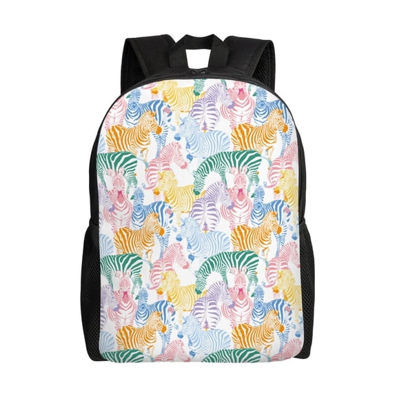 Defioc Zebra Colourful Print Backpack -Travel,or Work Bookbag Daypacks with 15-Inch Laptop Sleeve and Dual Water Bottle Pockets