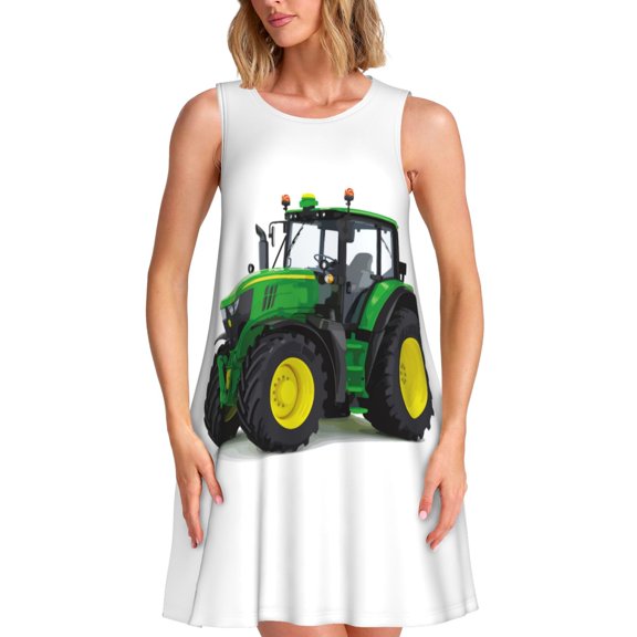 Defioc big farm tractor Pattern Women's Summer Dresses 2025 Beach Casual Sleeveless Tank Loose Sundress Beach Vacation Clothes with Pocket -3X-Large