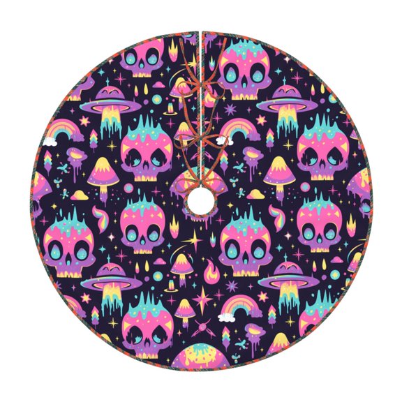Defioc cartoon Skull rainbow space for Christmas Tree Skirt Snowman Xmas Tree Skirt Farmhouse Christmas Decorations Tree Mat for Holiday Party Decor-36"