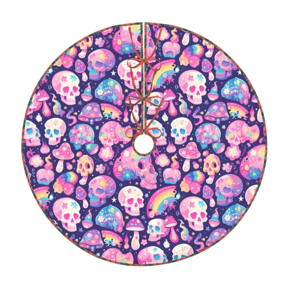 Defioc cartoon rainbow Skull for Christmas Tree Skirt Snowman Xmas Tree Skirt Farmhouse Christmas Decorations Tree Mat for Holiday Party Decor-36"