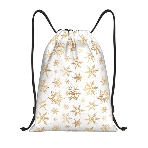 Defioc gold Snowflake print for Drawstring Backpack Sports Gym Bag for Women Men Children Adult Sackpack Yoga Bag for Wet Swimming,Gym,and Workout Gear -Medium