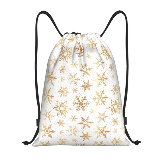 Defioc gold Snowflake print for Drawstring Backpack Sports Gym Bag for Women Men Children Adult Sackpack Yoga Bag for Wet Swimming,Gym,and Workout Gear -Small