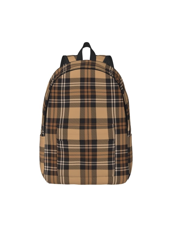 khaki coffee plaid for Canvas Backpack,Travel Rucksack Unisex Knapsack Laptop Backpack for Work & College -Small