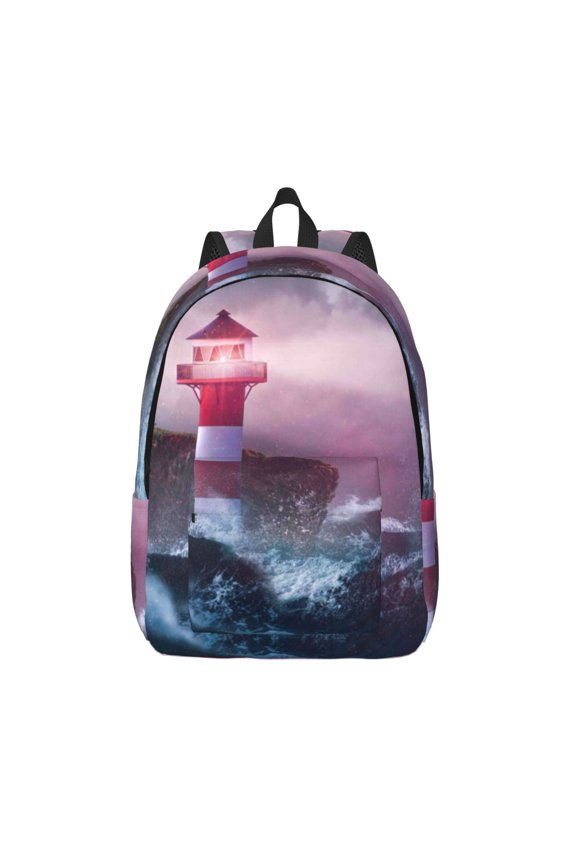 lighthouse Waves Torrential Rain for Canvas Backpack,Travel Rucksack Unisex Knapsack Laptop Backpack for Work & College -Medium