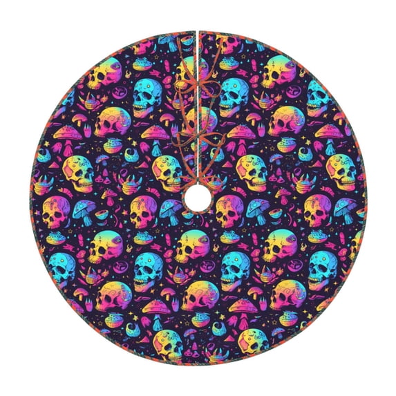 Defioc mushroom Skull star for Christmas Tree Skirt Snowman Xmas Tree Skirt Farmhouse Christmas Decorations Tree Mat for Holiday Party Decor-30"