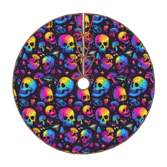 Defioc mushroom rainbow color Skull for Christmas Tree Skirt Snowman Xmas Tree Skirt Farmhouse Christmas Decorations Tree Mat for Holiday Party Decor-36"