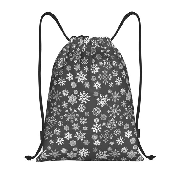 Defioc simple white Snowflake for Drawstring Backpack Sports Gym Bag for Women Men Children Adult Sackpack Yoga Bag for Wet Swimming,Gym,and Workout Gear -Medium