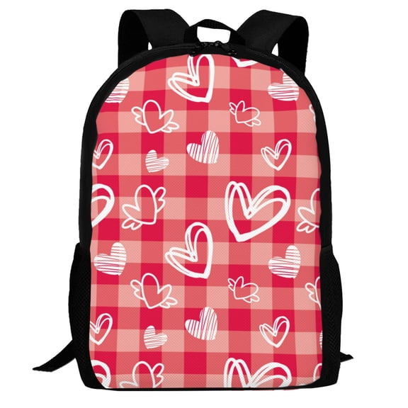Defioc valentine day with heart Pattern Carry on Backpack,16.5x12.5x5.5 Personal Item Bag Carry On Backpack Water Resistant Lightweight Daypack