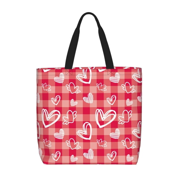 Defioc valentine day with heart Pattern Tote Bag for Women,Large Capacity Tote Bag with Zipper Casual Shoulder Handbags Shopping Bag