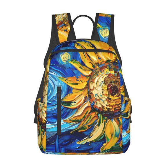 Defioc vintage Starry Sunflower Pattern Travel Laptop Backpack,Lightweight Backpack Travel Hiking Daypack Backpack Work Bag for Men Women