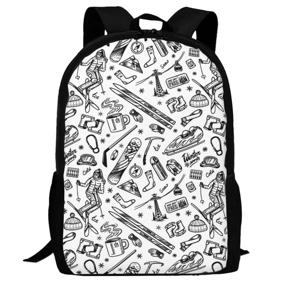 Defioc winter Ski Element Pattern Carry on Backpack,16.5x12.5x5.5 Personal Item Bag Carry On Backpack Water Resistant Lightweight Daypack