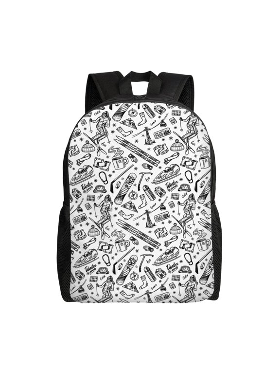 winter Ski Element Print Backpack -Travel,or Work Bookbag Daypacks with 15-Inch Laptop Sleeve and Dual Water Bottle Pockets