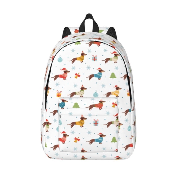 Defioc winter Snowflake Dachshund for Canvas Backpack,Travel Rucksack Unisex Knapsack Laptop Backpack for Work & College -Medium