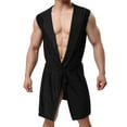 thumbnail image 1 of Defitshape Men's Bathrobe Sleeveless Lightweight Silk Kimono Robe Hooded Sleepwear Pajamas Black US XL (Tag3XL), 1 of 3