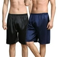 thumbnail image 1 of Defitshape Men's Casual Satin Pajamas Shorts 2 Pack Pj Sleep Bottoms Fall Comfy Elastic Band Frill Loose Knee Length Cool Chic Black Blue X-Large, 1 of 5