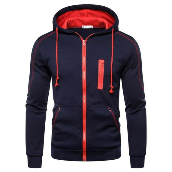 Defitshape Men's Cool Fashion Hoodies & Sweatshirts Hood Slim Fit Hoodie Plain Full Zip Up Fall Hoody Streetwear Zipper Sweatshirt Aesthetic Designer Trendy Workout Navy Medium
