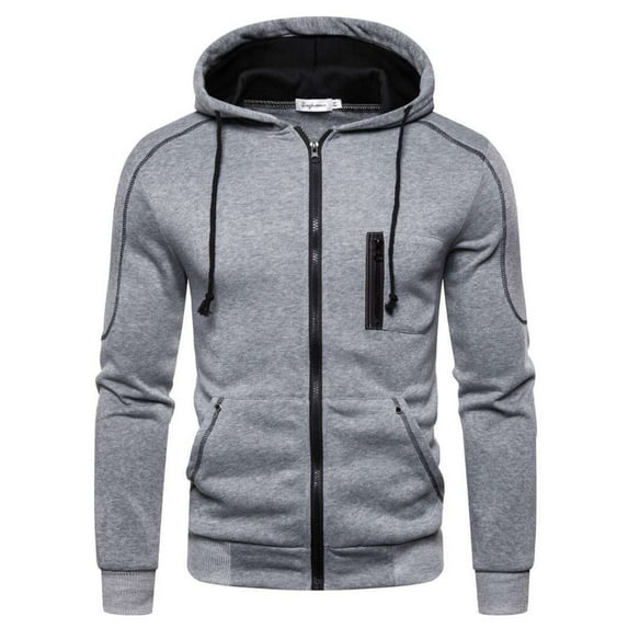 Defitshape Men's Cool Fashion Hoodies & Sweatshirts Hood Slim Fit Hoodie Plain Full Zip Up Fall Hoody Streetwear Zipper Sweatshirt Aesthetic Designer Trendy Workout Grey Medium