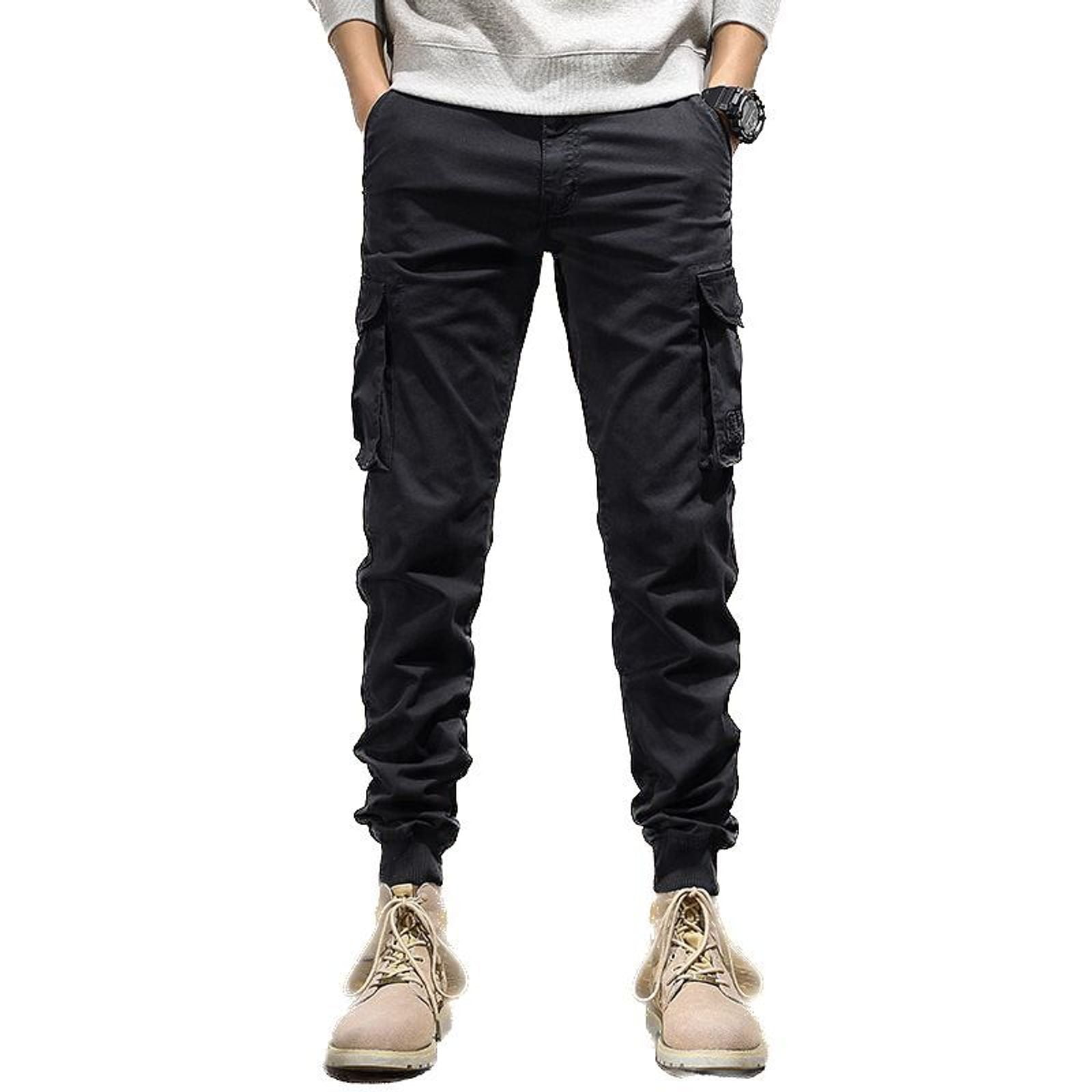 Defitshape Men's Cotton Cargo Pants Fall Tapered Leg