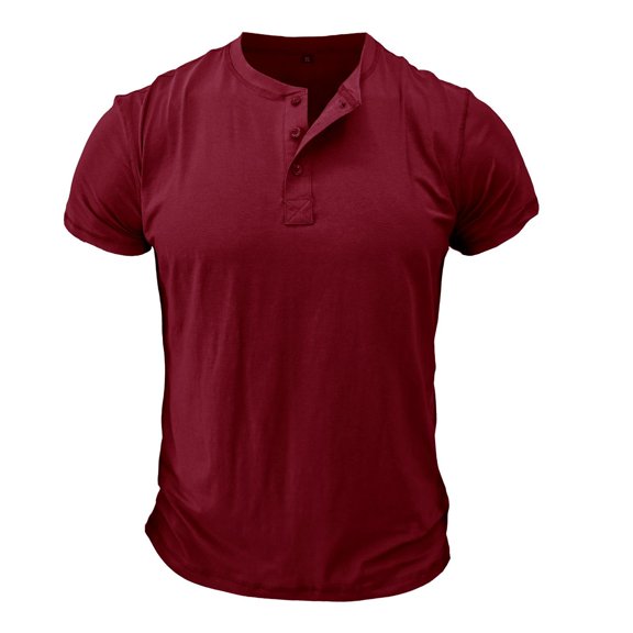 Defitshape Men's Cotton Henley Shirt Short Sleeve Slim Fit T Shirt Solid Basic Summer Top Cool Casual Fashion Thin Lightweight Tee Burgundy XX-Large