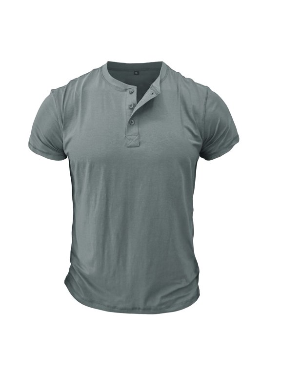 Men's Cotton Henley Shirt Short Sleeve Slim Fit T Shirt Solid Basic Summer Top Cool Casual Fashion Thin Lightweight Tee Light Grey Small