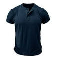 thumbnail image 1 of Defitshape Men's Cotton Henley Shirt Short Sleeve Slim Fit T Shirt Solid Basic Summer Top Cool Casual Fashion Thin Lightweight Tee Royal Blue Large, 1 of 1