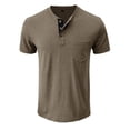 thumbnail image 1 of Defitshape Men's Cotton Henley Shirt Solid Fall Summer Top Soft Basic T Shirt 3 Button Casual Fashion Short Sleeve Slim Fit Tshirt Khaki Medium, 1 of 1