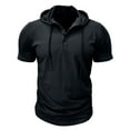thumbnail image 1 of Defitshape Men's Cotton Hooded Tshirt Summer Top Cool T Shirt Soft Short Sleeve Hoodie Fashion Casual Henley Shirt with Hood Slim Fit Tee Black Medium, 1 of 5