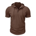 thumbnail image 1 of Defitshape Men's Cotton Hooded Tshirt Summer Top Cool T Shirt Soft Short Sleeve Hoodie Fashion Casual Henley Shirt with Hood Slim Fit Tee Brown XX-Large, 1 of 5