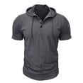 thumbnail image 1 of Defitshape Men's Cotton Hooded Tshirt Summer Top Cool T Shirt Soft Short Sleeve Hoodie Fashion Casual Henley Shirt with Hood Slim Fit Tee Dark Grey Small, 1 of 5
