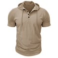 thumbnail image 1 of Defitshape Men's Cotton Hooded Tshirt Summer Top Cool T Shirt Soft Short Sleeve Hoodie Fashion Casual Henley Shirt with Hood Slim Fit Tee Khaki Small, 1 of 5