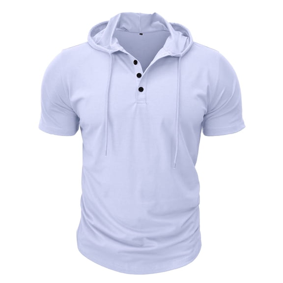 Defitshape Men's Cotton Hooded Tshirt Summer Top Cool T Shirt Soft Short Sleeve Hoodie Fashion Casual Henley Shirt with Hood Slim Fit Tee White Large