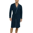 thumbnail image 1 of Defitshape Men's Cotton Long Robe Soft Long Sleeve Summer Spring Lightweight Knee Length Pocket Comfy House SPA Hotel Hot Tub V Neck Bathrobe Dark Blue Large, 1 of 5