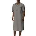 thumbnail image 1 of Defitshape Men's Cotton Nightshirt House Coat Short Sleeve Robe Comfy Sleep Shirt Fall Long V Neck Side Split Soft Knee Length Night Gown Baggy Housecoat Loungewear Grey Small, 1 of 1