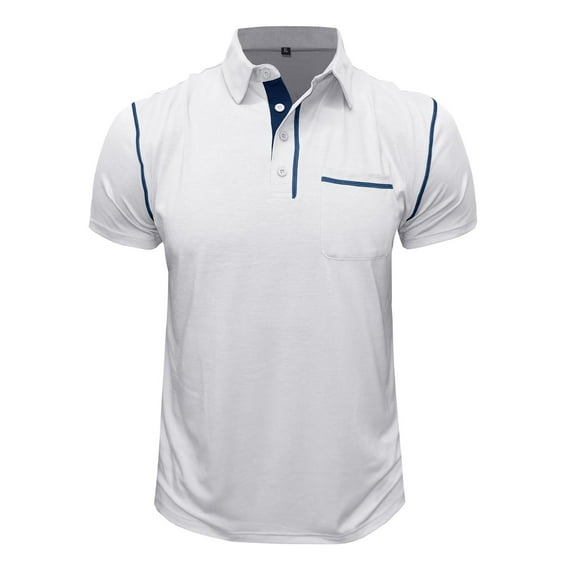 Defitshape Men's Cotton Short Sleeve Shirt Slim Fit Polo Shirt Vintage Summer Top Soft Slimming Business Casual Henley Shirt w/ Pocket White Large