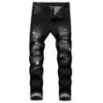 thumbnail image 1 of Defitshape Men's Denim Pants Mid Rise Jeans Straight Leg Casual Western Winter Pocket Summer Ripped Denim Pant Black 28, 1 of 5