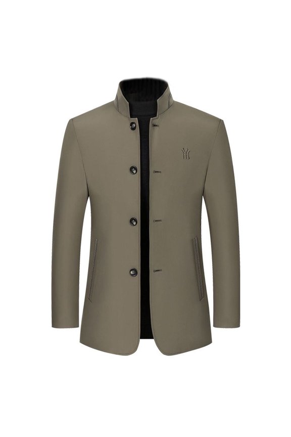 Men's Lightweight Windbreaker Jacket Button Down Slim Fit Single Breasted Jackets Business Casual Fashion Band Collar Dressy Fall Top Khaki Medium