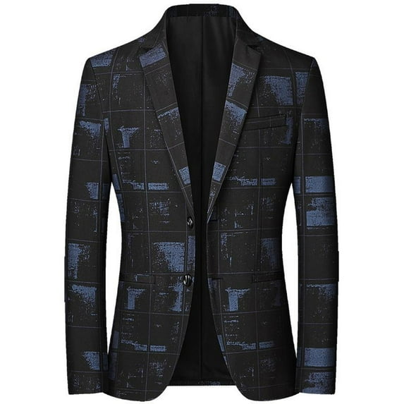 Defitshape Men's Long Sleeve Blazer Spring Slim Fit Sport Coat Suit Jacket Fashion Casual Date Night Comfy Pocket Fall Button Coat Dark Blue Small