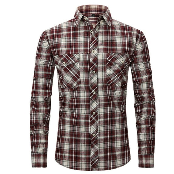 Defitshape Men's Long Sleeve Button Down Shirt Vintage Classy Slim Fit Shirt Casual Spring Fall Top Cotton Flannel Shirt Patterned509 Medium