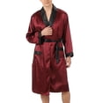 thumbnail image 1 of Defitshape Men's Long Sleeve Robe Pajama Shorts Bathrobe Boxer Shorts Lounge Set Satin 2 Piece Soft Summer Lightweight Cool Thin Pj Set Rouge Noir Large, 1 of 3