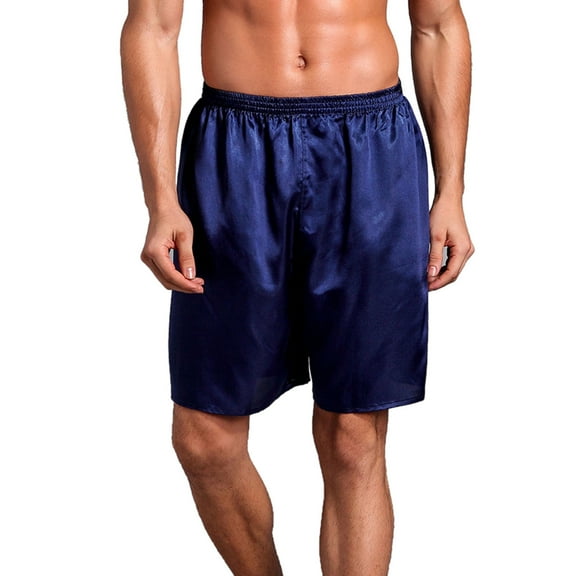Defitshape Men's Pajama Short Pants Satin Boxers Underwear Shorts Luxury Solid Soft Loungewear Blue US XL (Tag2XL)